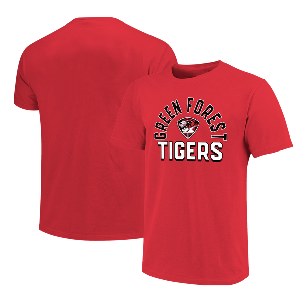 Green Forest Tigers Arch Mascot Logo Unisex Cotton T-Shirt