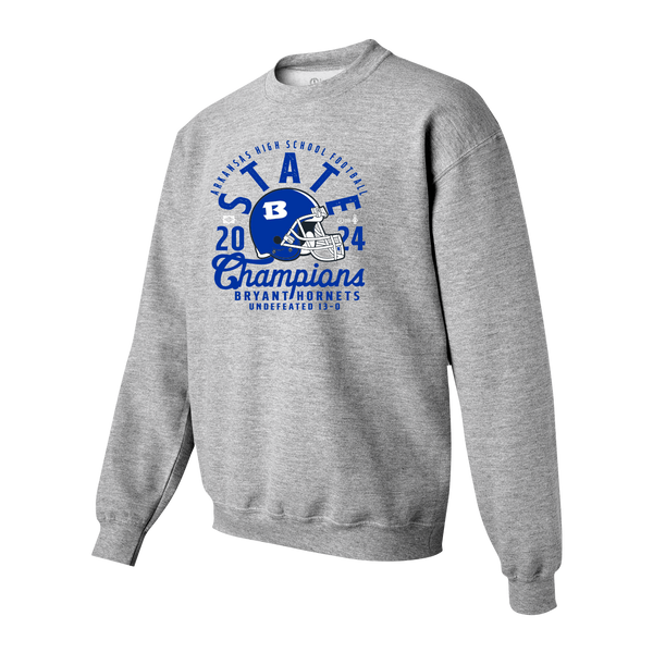 Bryant Hornets 2024 Football Mascot Overlay Champions Youth Crewneck Sweatshirt