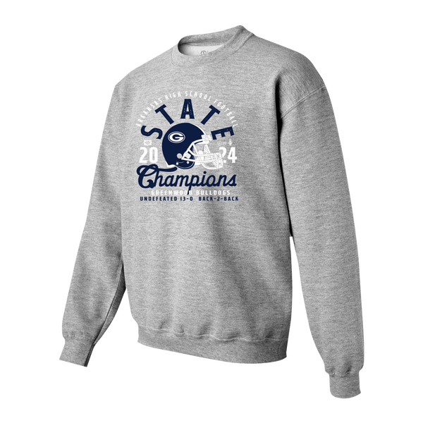 Greenwood Bulldogs 2024 Football Mascot Overlay Champions Youth Crewneck Sweatshirt