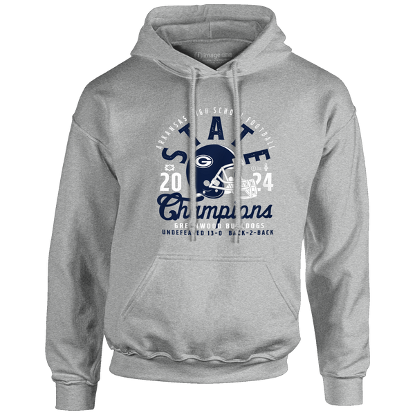 Greenwood Bulldogs 2024 Football Mascot Overlay Champions Hooded Sweatshirt