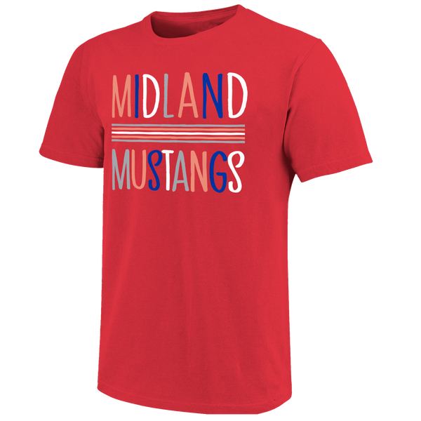 Midland Mustangs Color Sketch Letters Unisex Cotton T-Shirt